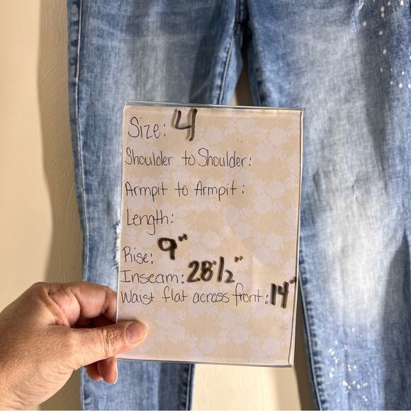 Cabi Cinch Skinny Jeans Sz 4 Mid Rise Bleach Splatter Distressed - Picture 7 of 9